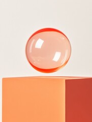 Poster - Futuristic Minimalist Decor Perfectly Formed Glass Sphere on Geometric Base - Modern Artistry and Innovative Showroom Design for Sustainable Visual Merchandising