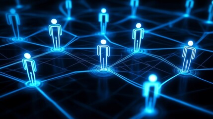Abstract blue digital background with network connections and social media icons