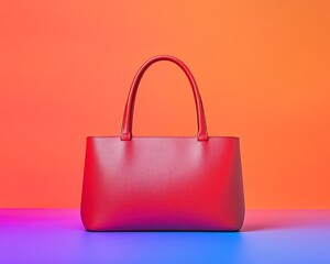 Aufkleber - Vibrant Minimalist Handbag Display Leather Tote with Metallic Details on Colorful Surface - Luxury Fashion Showcase and High-End Accessory Promotion