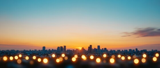Aufkleber - Sunset-Infused Urban Skyline Futuristic Skyscrapers and Network Connections - Smart City Vision for Innovative Urban Planning and Digital Infrastructure Solutions