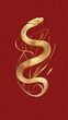 © ARTIFICIAN - A golden snake poster with simple brushstrokes and red background for Chinese New Year