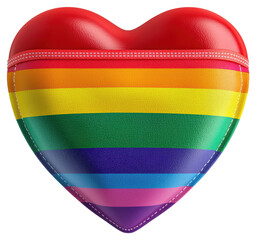 Close Up of Rainbow Striped Heart with Red Top on Transparent Background