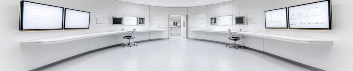 Leinwandbilder - Sophisticated Modern Workspace Ergonomic Desk with Digital Screens on Sleek Surfaces - Data Visualization for Cutting-Edge Corporate Productivity and Efficient Business Operations