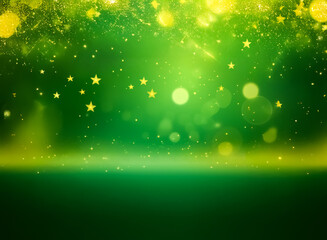 Wall Mural - a vibrant green and yellow bokeh background with sparkling stars creates a magical and festive atmos