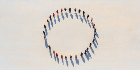 Leinwandbilder - Circular Unity in Business Aerial View of Diverse Team in Modern Professional Attire Forming a Collaborative Human Network - Enhancing Corporate Culture and Inclusive Workplace Synergy