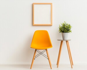 Aufkleber - Minimalist Workspace Design Vibrant Chair and Natural Accents - Modern Home Office Aesthetic for Creative Professionals and Remote Work Efficiency