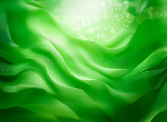 Wall Mural - luminous green waves flow smoothly, creating a shiny, soft abstract background with a bright light s