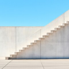 Leinwandbilder - Minimalist Architectural Concrete Staircase against Clear Sky - Contemporary Design Content and Urban Infrastructure Promotion
