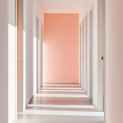 Aufkleber - Minimalist Healthcare Corridor Sunlit Pastel Hallway with Modern Clean Design - Contemporary Medical Interior for Patient-Centric Environments and Therapeutic Ambiance