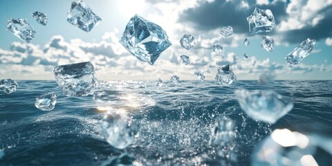 Wall Mural - Ice Cubes in Ocean