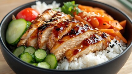 Wall Mural - Food Bowl with Rice Vegetables and Meat