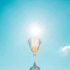 Aufkleber - Minimalist Victory Symbol Golden Championship Cup with Radiant Light - Modern Achievement Recognition and Contemporary Business Award Design for Professional Environments