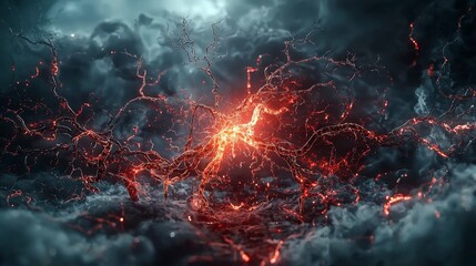 Poster - Erupting melancholy pulses in volcanic landscape digital art surreal environment dramatic viewpoint