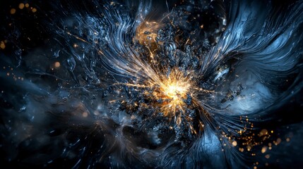 Aufkleber - Brilliant silver sparks explode through layered darkness abstract art digital design cosmic scene wide angle inspiration