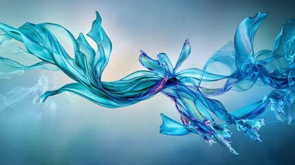 Poster - Graceful aqua curves flowing gently in ethereal light abstract art dreamlike environment digital illustration
