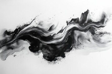 Abstract Black and White Fluid Art with Dynamic Waves and Artistic Brush Strokes for Creativity