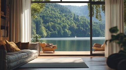 Wall Mural - Modern Living Room with Furniture and View