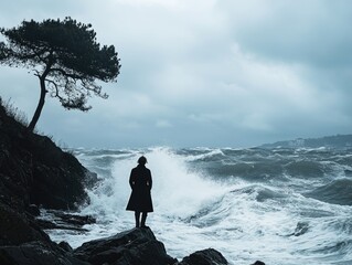 Wall Mural - Person On Rock Near Ocean