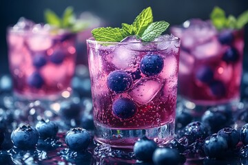 Wall Mural - Refreshing Blueberry Mint Cocktail with Ice Cubes - Perfect for Summer Gatherings