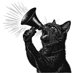 Poster - PNG Cat carry a megaphone animal black white.