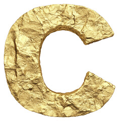 Golden Letter C with Detailed Textured Surface Isolated on Transparent Background