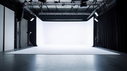 A wide, pristine studio room with gray walls and flooring sets the stage for artistic exploration. The bright background invites creativity and inspiration, perfect for various projects