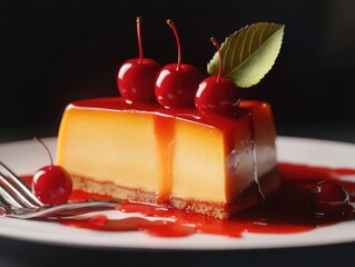 Wall Mural - Cheesecake with cherry topping