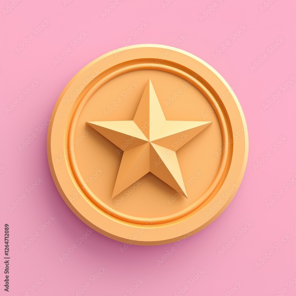 Pink Rank Icon Rank with position and competition concept. 3D star emblem on a pink ...