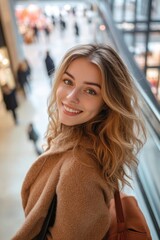 Poster - Woman on escalator with smile