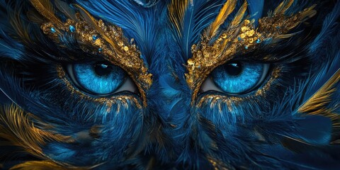 Sticker - Close-up of blue and gold owl's eyes