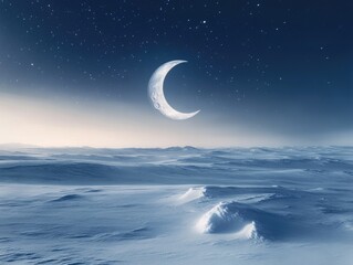 Wall Mural - snowy landscape with full moon