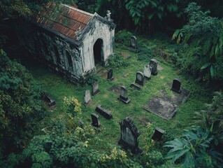 Canvas Print - Cemetery in Green Forest