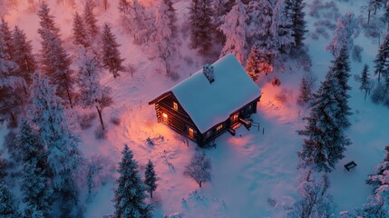 Wall Mural - snowy forest cabin