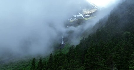 Sticker - Aerial footage of beautiful high altitude snow capped mountainslandscape in sichuan, China