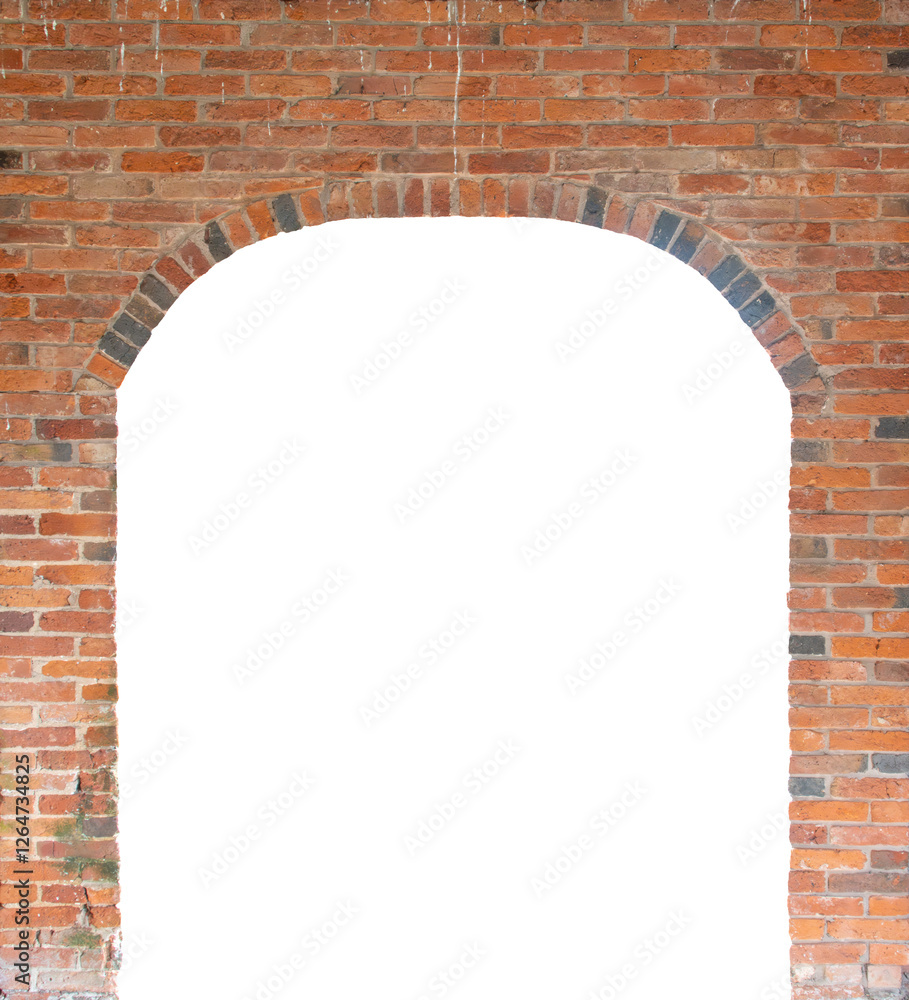 An arch in a red brick wall during the renovation of a farm building ...