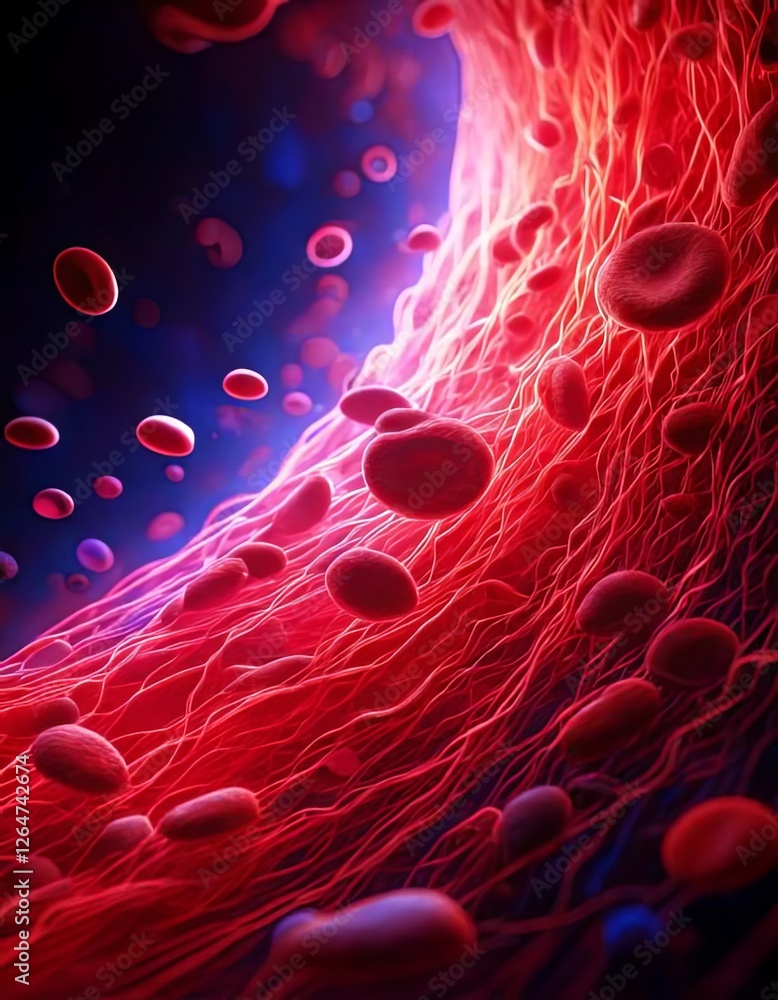Highly detailed 3D medical illustration of red blood cells flowing ...