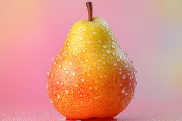 Fresh Pear with Water Droplets Against Vibrant Gradient Background for Food Photography