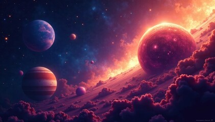 Wall Mural - abstract planets, swirling nebula, cosmic dust, stellar, dark