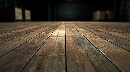 Empty Warehouse Wooden Floor With Warm Light