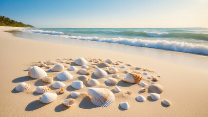 Wall Mural - Landscape of a sandy beach with shells