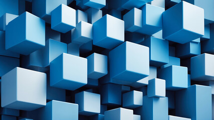 Wall Mural - abstract technology composition of a cluster of three-dimensional cubes in varying shades of blue