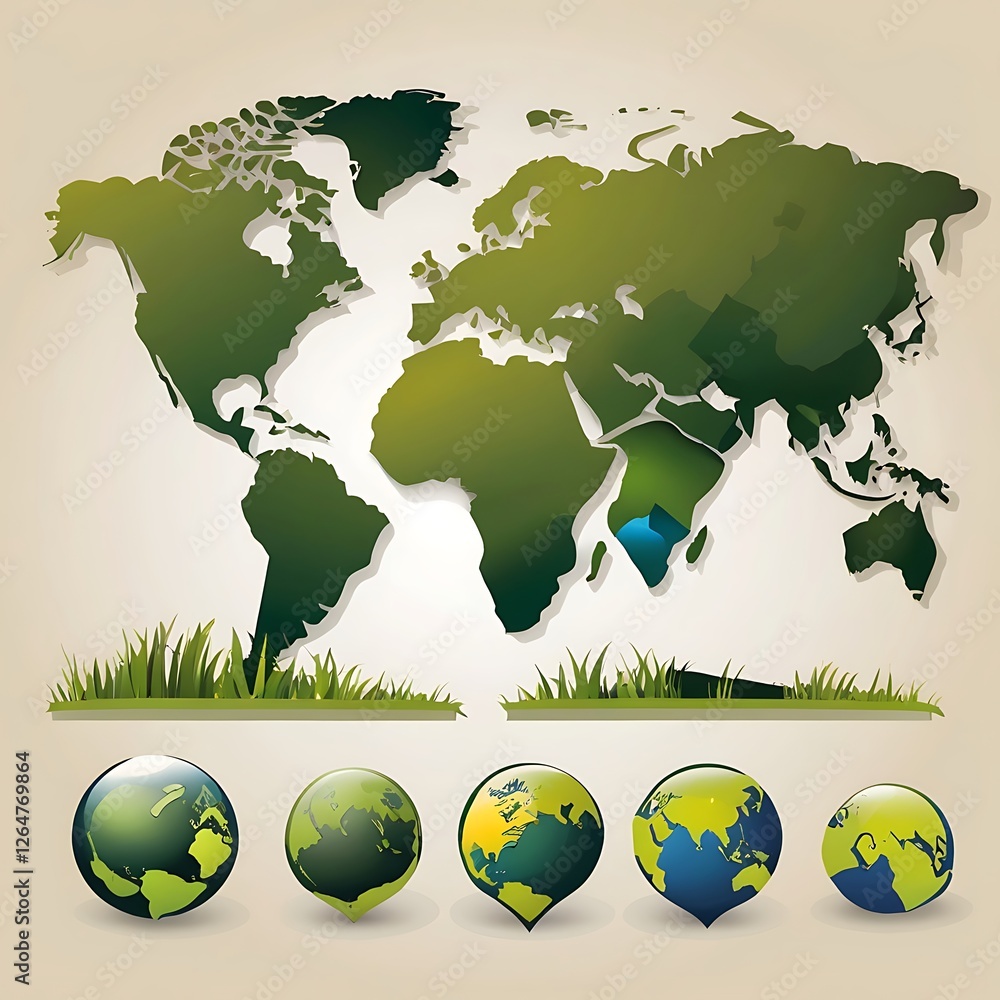 Awareness Map Example Global Environmental Awareness World Map with Earth Globes Background ...