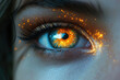 © Tanu - Eye with bright orange sparks showcasing a unique blend of natural beauty and artistic creativity in close-up detail