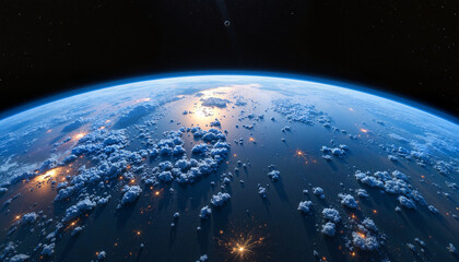 earth from space with clouds and glowing lights