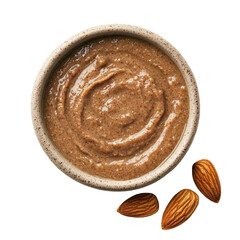 Wall Mural - Creamy almond butter in bowl with whole almonds, perfect for spreads and recipes. Enjoy its rich flavor and smooth texture for healthy snack option