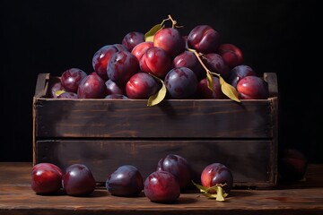 Wall Mural - Fresh Plums in wooden crate