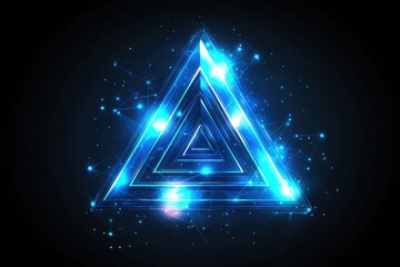 Abstract background with a blue, glowing, low-poly polygonal network connection and triangle shapes on a dark background, representing technology, science or digital concept design