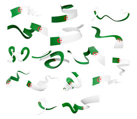 Wall Mural - Set Of Different Style Of Algeria Wavy Abstract Ribbon Flags On Gray 3d Illustration