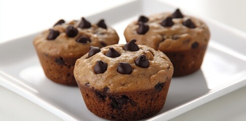 Wall Mural - Delicious chocolate chip muffins on a white plate