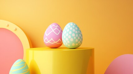 Wall Mural - Colorful Easter Eggs on Yellow Background for Festive Celebrations